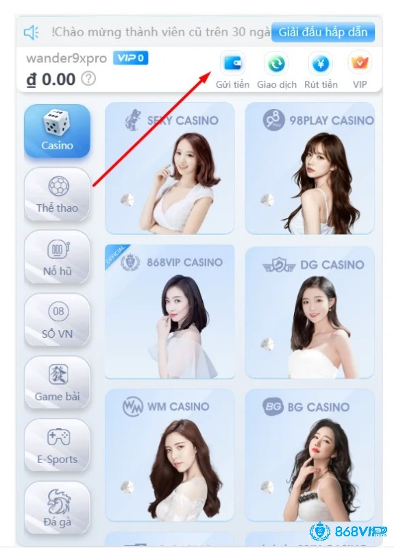 Quá trình nạp tiền tại 868h diễn ra nhanh chóng