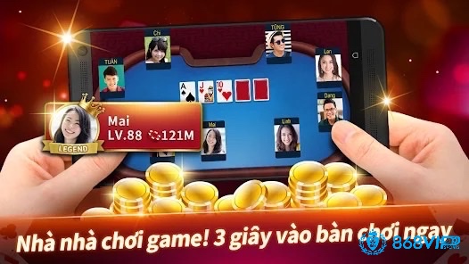 Mô phỏng ván chơi trong game ông trùm poker với hai lá bài riêng và năm lá bài chung theo luật Texas Hold'em
