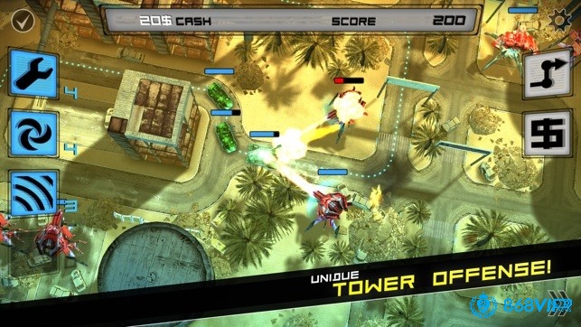 Game chiến thuật offline cho ios: người chơi điều khiển đoàn xe tấn công tháp phòng thủ trong đồ họa 3D chất lượng.