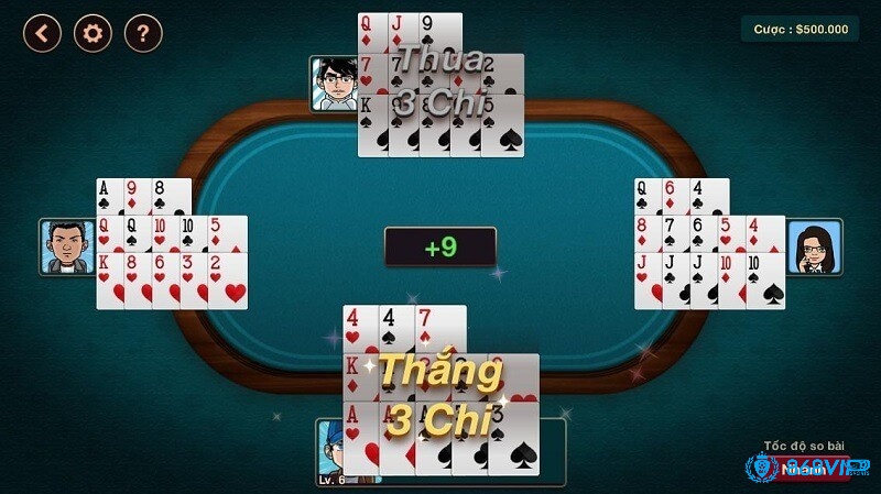 Xác định thắng thua thông qua việc so 3 chi với 3 chi của từng đối thủ trong game mậu binh