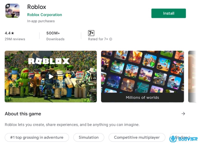 Google Play Store đảm bảo ứng dụng Roblox luôn an toàn và được cập nhật liên tục.