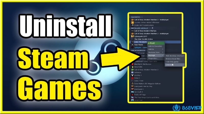 Steam cho phép bạn gỡ game trực tiếp và nhanh chóng trong Library, đảm bảo loại bỏ toàn bộ dữ liệu liên quan.