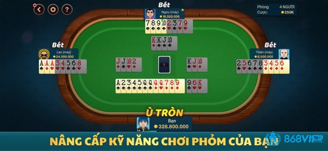 Chơi phỏm offline trên điện thoại Android và iOS với giao diện thân thiện, dễ thao tác mọi lúc.