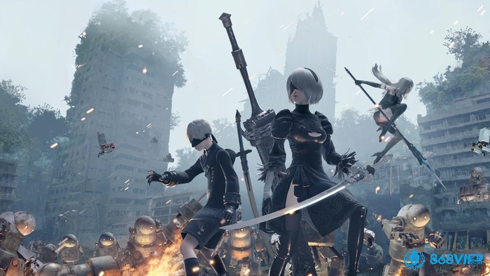 Thế giới bán mở rộng lớn của game NieR: Automata với những khu vực độc đáo và chuỗi nhiệm vụ phụ giàu cảm xúc.