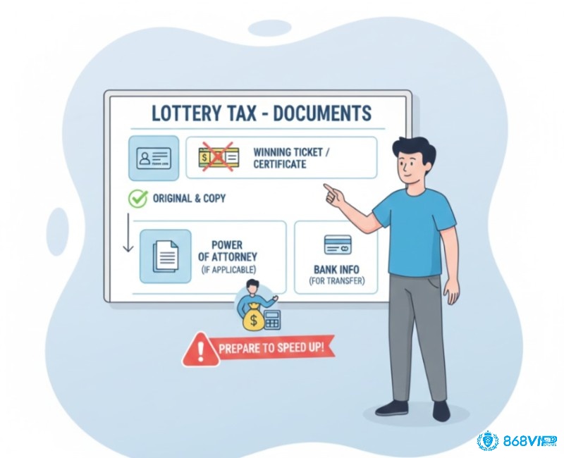 Người trúng cần chuẩn bị giấy tờ tùy thân và vé trúng thưởng để hoàn tất nghĩa vụ thuế