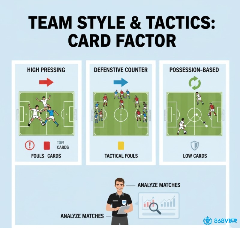 Các đội bóng đá có lối chơi khác nhau (pressing, phòng ngự, kiểm soát bóng) sẽ ảnh hưởng đến thẻ phạt