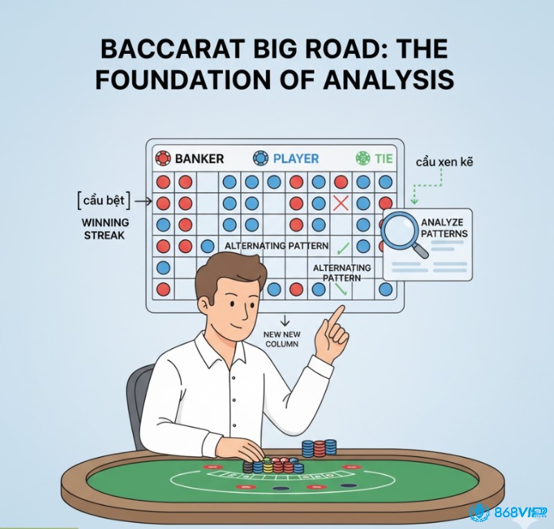 Người chơi Baccarat học cách đọc và ghi các ký hiệu trên bảng Big Road để theo dõi kết quả