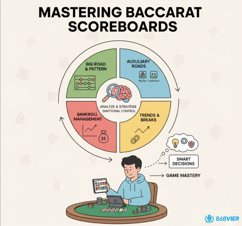 Người chơi Baccarat học cách đọc bảng kết quả baccarat để phân tích cùng đưa ra chiến thuật và quản lý vốn nhằm làm chủ cuộc chơi