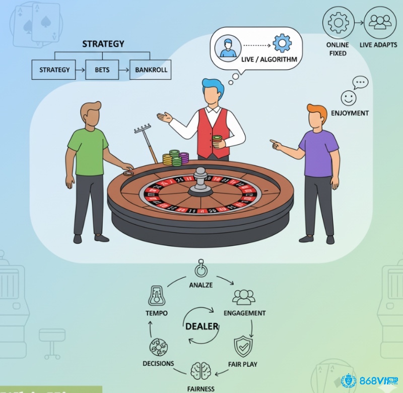 Dealer roulette điều chỉnh nhịp độ và không khí bàn cược, ảnh hưởng đến trải nghiệm và chiến thuật của người chơi