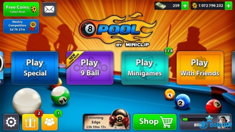 8 Ball Pool trên Facebook mang lại trải nghiệm bida trực tuyến nhẹ nhàng nhưng vẫn đủ độ căng để so tài với bạn bè