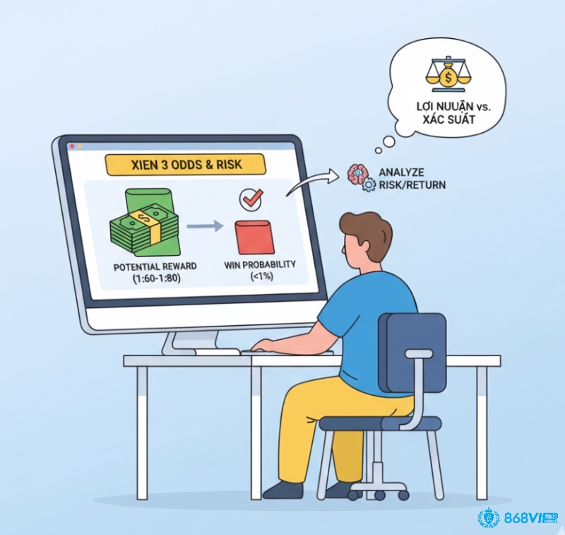 Người chơi lô đề nghiên cứu bảng biểu tỷ lệ trả thưởng và xác suất chiến thắng của lô xiên ba, cân nhắc lợi nhuận so với rủi ro