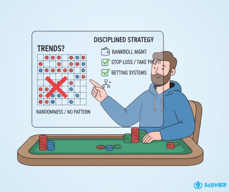 Người chơi Baccarat không đi theo xu hướng mà tập trung quản lý vốn và đặt cược có kỷ luật