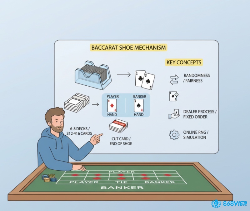 Người chơi Baccarat tìm hiểu shoe là gì trong baccarat và cơ chế chia bài để đảm bảo tính ngẫu nhiên và công bằng