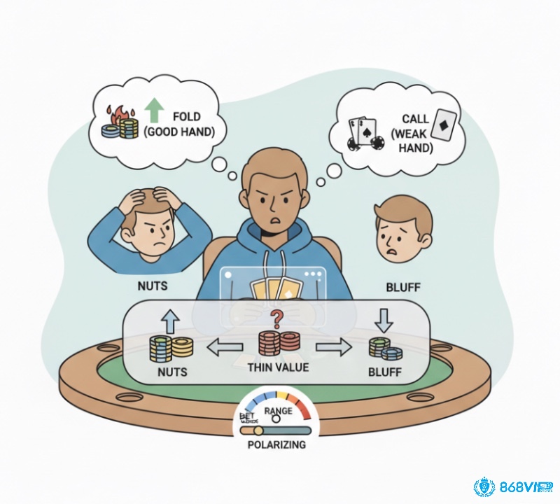 Người chơi poker sử dụng chiến thuật phân cực hóa phạm vi đặt cược để khiến đối thủ bối rối, gia tăng lợi nhuận