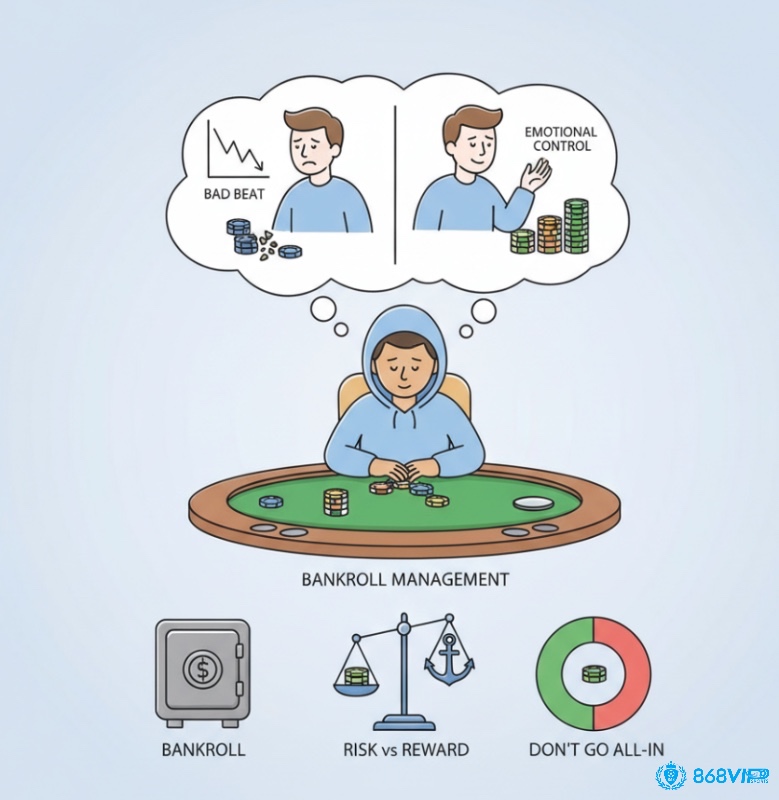 Người chơi poker quản lý vốn và tâm lý vững vàng để tối ưu hóa chiến thuật thin value bet