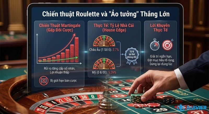 Phân tích chiến thuật Martingale và ảo tưởng thắng lớn trong Roulette, làm rõ tỷ lệ lợi thế nhà cái cùng lời khuyên thực tế
