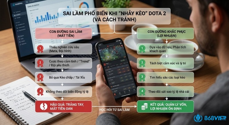 Sơ đồ hướng dẫn tránh sai lầm, phổ biến khi nhảy kèo Dota 2, từ cược cảm tính đến nghiên cứu sâu và phân tích khách quan để có lợi nhuận