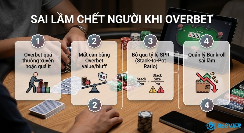 Checklist 4 sai lầm chết người khi Overbet: tần suất, cân bằng value/bluff, SPR và quản lý bankroll trong poker