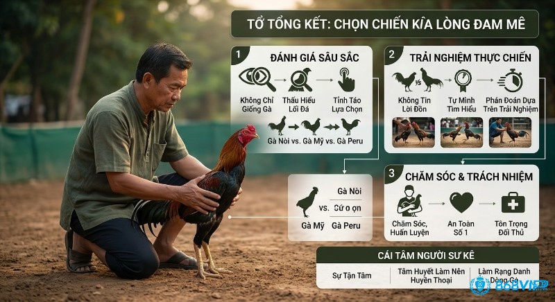 Tổng kết bí quyết chọn chiến kê kỳ lông đam mê qua quy trình 3 bước: đánh giá, trải nghiệm, chăm sóc và cái tâm người sư kê