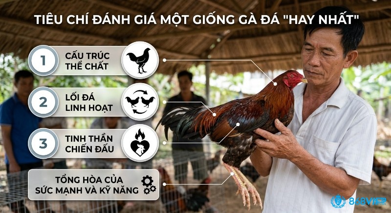 Quy trình 3 tiêu chí đánh giá các giống gà đá hay nhất gồm cấu trúc, lối đá, tinh thần chiến đấu và tổng hòa sức mạnh kỹ năng