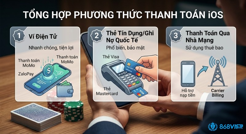 Tổng hợp các phương thức cách thanh toán game trên ios: ví điện tử MoMo, ZaloPay, thẻ Visa, Mastercard và qua nhà mạng
