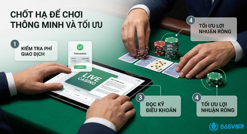 Checklist 3 bước chơi live casino thông minh: kiểm tra phí giao dịch, đọc điều khoản để tối ưu lợi nhuận ròng