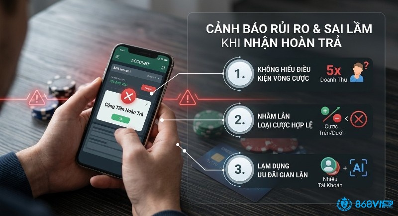 Tổng hợp 3 sai lầm thường gặp khi nhận hoàn trả: không hiểu vòng cược 5x, nhầm loại cược hợp lệ và lạm dụng ưu đãi gian lận AI
