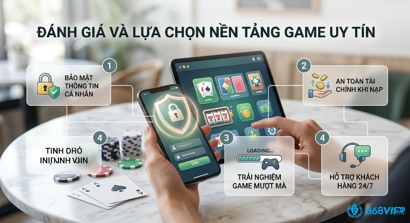Hướng dẫn chọn nền tảng game online uy tín gồm bảo mật thông tin, an toàn nạp tiền, trải nghiệm game mượt và hỗ trợ 24/7
