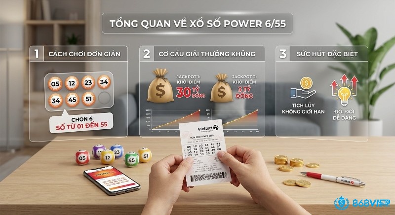Tổng quan Power 6/55 là gì Vietlott hướng dẫn cách chơi và giải thích cơ cấu giải thưởng Jackpot 1 (30 tỷ) và Jackpot 2 (3 tỷ) với sức hút đổi đời