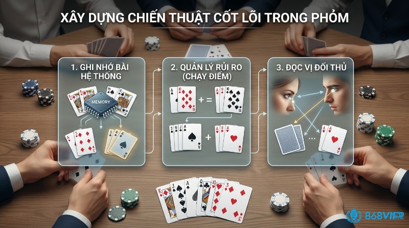 Ba trụ cột cách đánh phỏm luôn thắng: ghi nhớ bài hệ thống, quản lý rủi ro chạy điểm và đọc vị đối thủ qua các lá bài