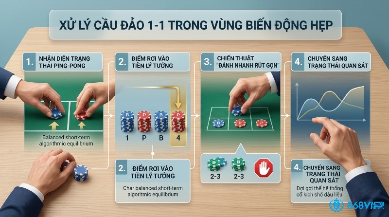 Xử lý cầu đảo 1-1 trong vùng biến động hẹp: nhận diện ping-pong, điểm vào tiền, chiến thuật đánh nhanh rút gọn 2-3 cược, chuyển sang quan sát