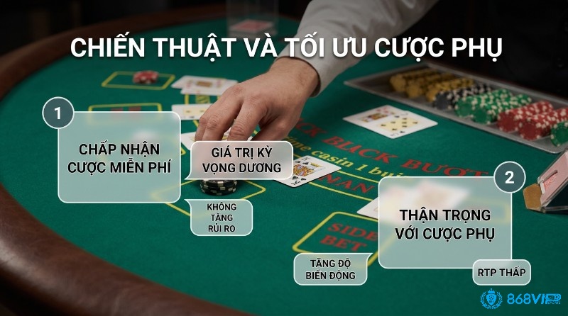 Chiến thuật tối ưu cược phụ Free bet blackjack là gì: chấp nhận cược miễn phí (giá trị kỳ vọng dương, không rủi ro) và thận trọng cược phụ (RTP thấp, tăng biến động)
