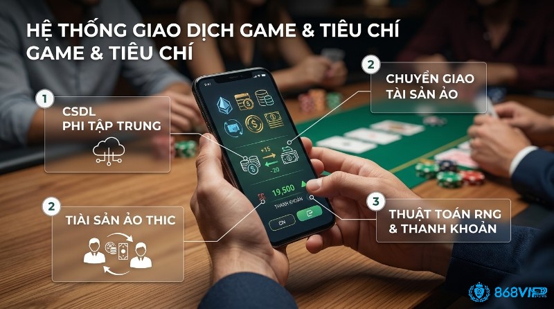 Hệ thống giao dịch game online có trade trao đổi online minh bạch, với CSDL phi tập trung, chuyển giao tài sản ảo, thuật toán RNG và thanh khoản trên điện thoại