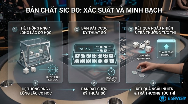 Sic bo là gì cơ bản: quy trình xác suất minh bạch với RNG lắc 3 viên xí ngầu, bàn cược kỹ thuật số, cảm biến và trả thưởng tức thì